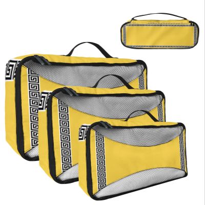 4 Set Packing Cubes for Suitcases Travel Essential Luggage Organizer Carry on Suitcases Zigzag Geometric Pattern Border Yellow Travel Bags Travel Accessories in 4 Sizes(XL, L, M, S)