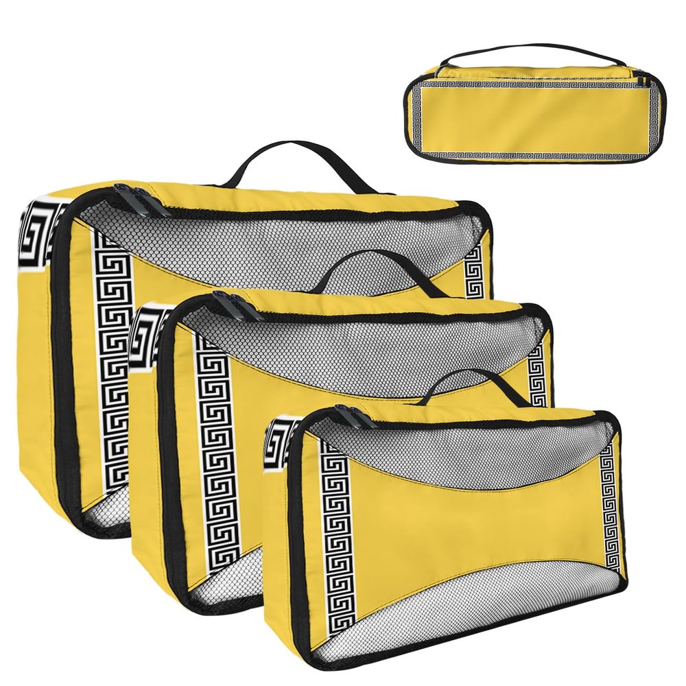 4 Set Packing Cubes for Suitcases Travel Essential Luggage Organizer Carry on Suitcases Zigzag Geometric Pattern Border Yellow Travel Bags Travel Accessories in 4 Sizes(XL, L, M, S)