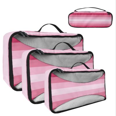 4 Set Packing Cubes for Suitcases Travel Essential Luggage Organizer Carry on Suitcases Watercolor Gradient Stripes Pink Travel Bags Travel Accessories in 4 Sizes(XL, L, M, S)