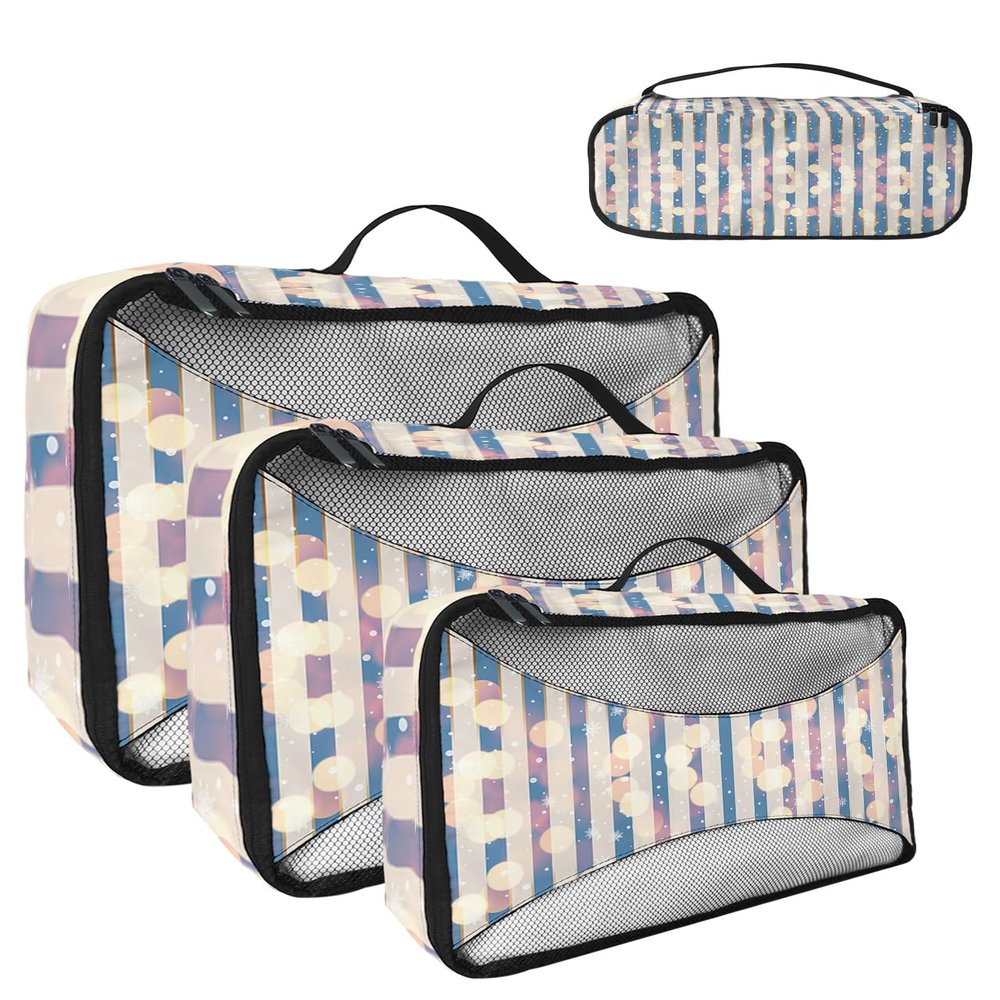 4 Set Packing Cubes for Suitcases Travel Essential Luggage Organizer Carry on Suitcases Dreamy Aperture Snowflake Lines Texture Blue Travel Bags Travel Accessories in 4 Sizes(XL, L, M, S)