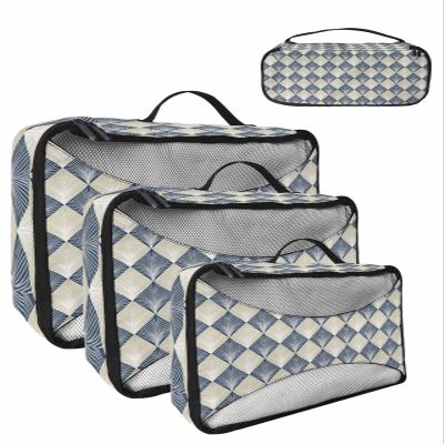 4 Set Packing Cubes for Suitcases Travel Essential Luggage Organizer Carry on Suitcases Abstract Modern Geometic Floral Blue Travel Bags Travel Accessories in 4 Sizes(XL, L, M, S)