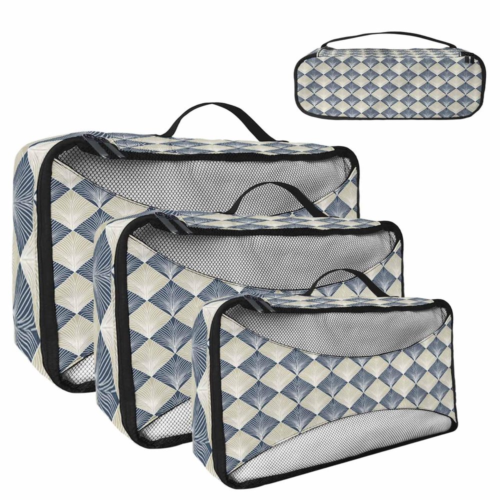 4 Set Packing Cubes for Suitcases Travel Essential Luggage Organizer Carry on Suitcases Abstract Modern Geometic Floral Blue Travel Bags Travel Accessories in 4 Sizes(XL, L, M, S)