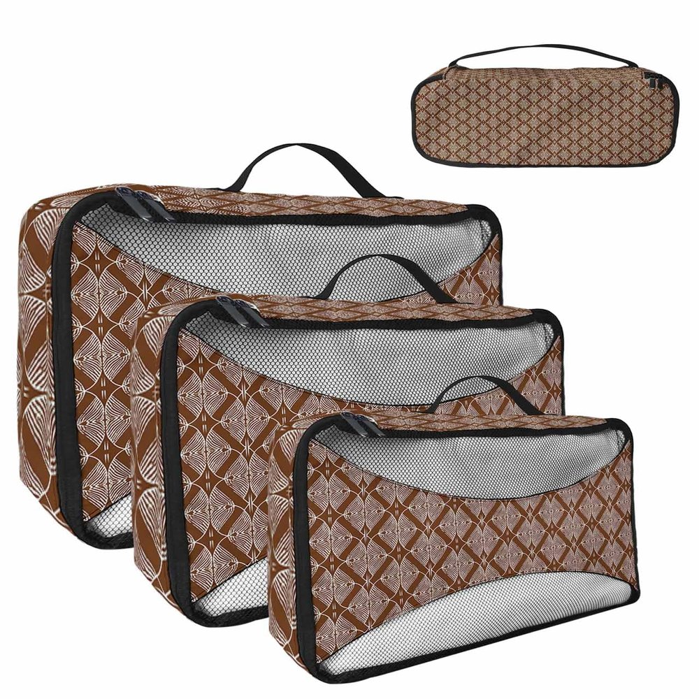 4 Set Packing Cubes for Suitcases Travel Essential Luggage Organizer Carry on Suitcases Abstract Mural Simple Geometic Pattern Brown Travel Bags Travel Accessories in 4 Sizes(XL, L, M, S)
