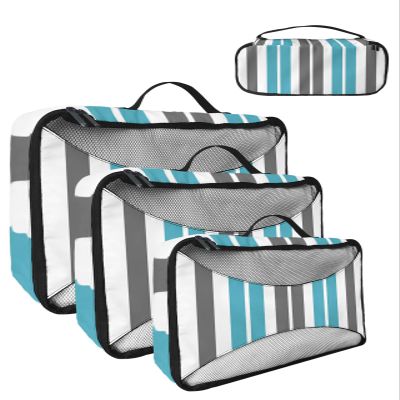 4 Set Packing Cubes for Suitcases Travel Essential Luggage Organizer Carry on Suitcases Grey Blue Stripes Travel Bags Travel Accessories in 4 Sizes(XL, L, M, S)