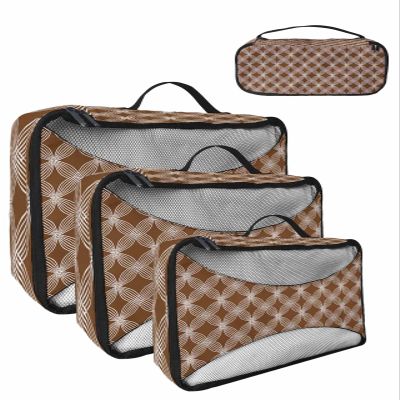 4 Set Packing Cubes for Suitcases Travel Essential Luggage Organizer Carry on Suitcases Abstract Mural Simple Geometic Floral Brown Travel Bags Travel Accessories in 4 Sizes(XL, L, M, S)