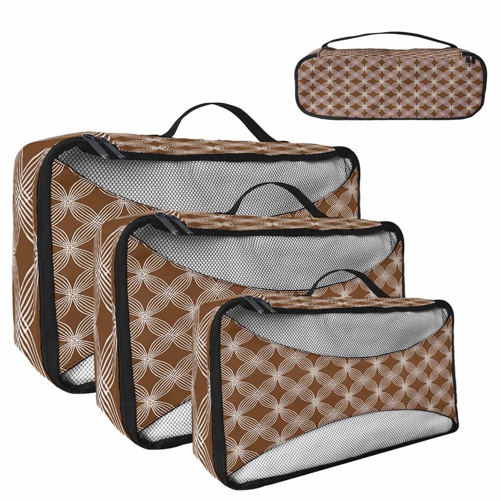 4 Set Packing Cubes for Suitcases Travel Essential Luggage Organizer Carry on Suitcases Abstract Mural Simple Geometic Floral Brown Travel Bags Travel Accessories in 4 Sizes(XL, L, M, S)