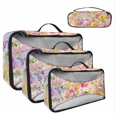 4 Set Packing Cubes for Suitcases Travel Essential Luggage Organizer Carry on Suitcases Spring Oil Painting Daisy Colorful Flowers Travel Bags Travel Accessories in 4 Sizes(XL, L, M, S)