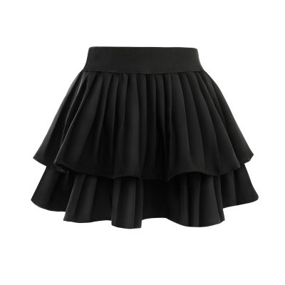 Comfyouth Girls Tennis Skirt with Shorts Double Layer Pleated Skirt with 2 Pockets High Waisted Athletic Skort Kids Cute Cheer Skirts for Golf Running Sports Black