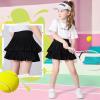 Comfyouth Girls Tennis Skirt with Shorts Double Layer Pleated Skirt with 2 Pockets High Waisted Athletic Skort Kids Cute Cheer Skirts for Golf Running Sports Black view 2