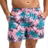 SILKWORLD Mens Swim Trunks Quick Dry Swimsuit Beach Shorts with Pockets, Coconut Tree(Pink), X-Large view 1
