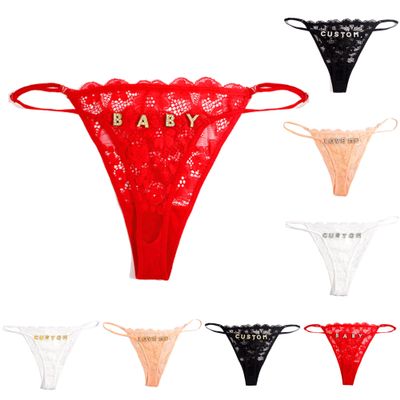 Custom Name Thong Personalized Rhinestone Letters G-String Lace Panties Women Underwear Valentines Day Gift for Her (Style 02)