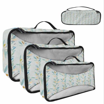 4 Set Packing Cubes for Suitcases Travel Essential Luggage Organizer Carry on Suitcases Simple Leaves Lines Blue Travel Bags Travel Accessories in 4 Sizes(XL, L, M, S)