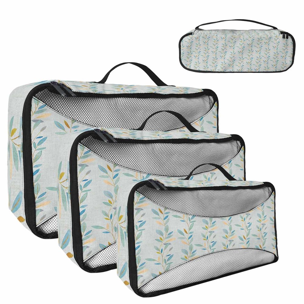 4 Set Packing Cubes for Suitcases Travel Essential Luggage Organizer Carry on Suitcases Simple Leaves Lines Blue Travel Bags Travel Accessories in 4 Sizes(XL, L, M, S)