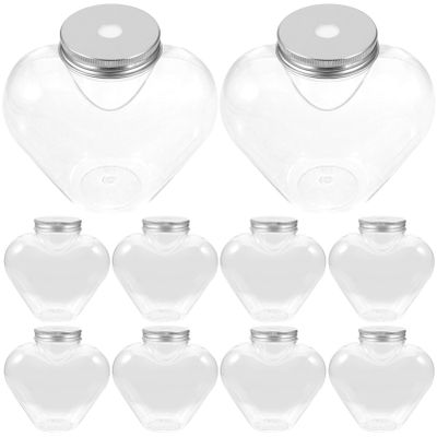MAGICLULU Plastic Juice Bottles with Cap Straw Holes 10pcs 500ml Heart Shaped Plastic Beverage Containers Valentines Day Candy Jars Canister Refillable Water Milk Bottle