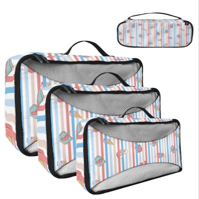 4 Set Packing Cubes for Suitcases Travel Essential Luggage Organizer Carry on Suitcases Valentine's Day Cute Rainbow Ice Cream Colorful Stripes Travel Bags Travel Accessories in 4 Sizes(XL, L, M, S)