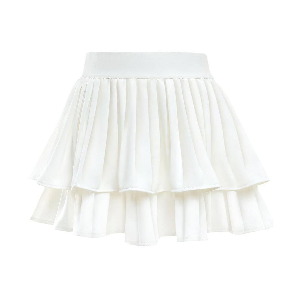 Comfyouth Girls Tennis Skirt with Shorts Pleated Athletic Skort with Pockets High Waisted Kids Cheerleading Skirt White