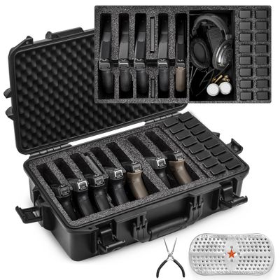 Kinghardcase TSA Gun Case for 7 Handguns - Waterproof & Shock Proof Handgun Case for 7 Pistols & 16 Magazines, Pistol Case Hard Shell for Glock, Beretta, Smith and Wesson