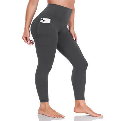 HeyNuts Yoga Pro 7/8 Leggings with Pockets for Women, High Waisted Compression Tummy Control Workout Yoga Lounge Buttery Soft Pants Graphite Grey_25'' XS(0/2)