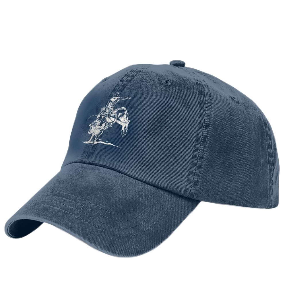 Bull Riding Rodeo Hat for Mens Womens Fashion Washed Cotton Denim Trucker Hats Adjustable Navy Blue