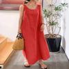ZOCAVIA Women's Sleeveless Cotton Maxi Dresses Crewneck Summer Casual Tank Sundress Beach Sun Dress with Pocket Solid Red S view 2