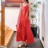 ZOCAVIA Women's Sleeveless Cotton Maxi Dresses Crewneck Summer Casual Tank Sundress Beach Sun Dress with Pocket Solid Red S view 3