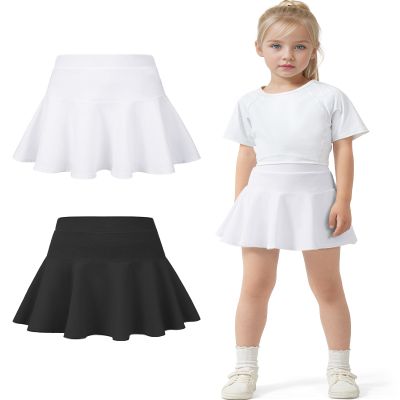 BOOPH 2 Pack Little Girls Athletic Uniform Skorts French Tennis Golf Skirts with Shorts for Toddler Black/White 6-7 Years