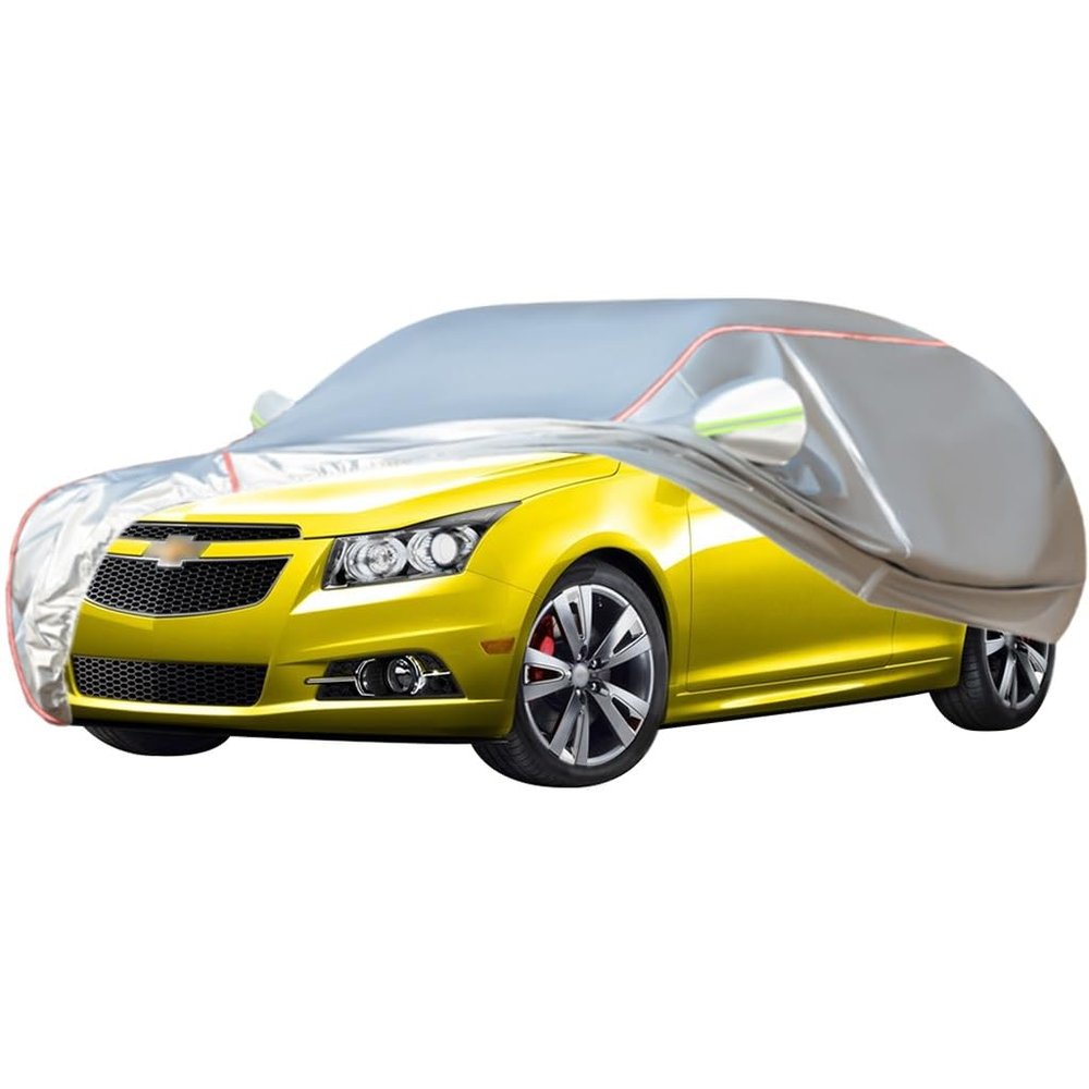 WOLWES Car Cover are Suitable for Chevrolet Cruze Hatchback All-Weather Windproof, Snowproof, Rainproof, UV-Protected and Breathable All-Season Universal with Side Door Zip Oxford Cloth Car Cover (Co