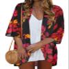 Beach Cover Ups for Women Summer Open Front Shorts Sleeve Beach Boho Kimono Cardigans Cruise Outfits(Red Flower Black,L) view 1