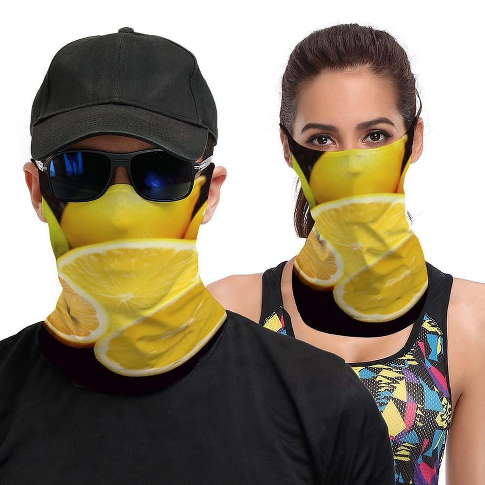 SmtSec Neck Gaiter Face Mask with Ear Loops Fruit Lemon Windproof Bandana Versatile Head Wrap Quick Dry Headband for Men Women