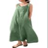 ZOCAVIA Women's Sleeveless Cotton Maxi Dresses Crewneck Summer Casual Tank Sundress Beach Sun Dress with Pocket Solid Green 2XL view 1