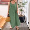 ZOCAVIA Women's Sleeveless Cotton Maxi Dresses Crewneck Summer Casual Tank Sundress Beach Sun Dress with Pocket Solid Green 2XL view 2