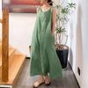 ZOCAVIA Women's Sleeveless Cotton Maxi Dresses Crewneck Summer Casual Tank Sundress Beach Sun Dress with Pocket Solid Green 2XL view 3