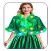 Aukmla Women Green St. Patrick's Day Cape Short Light Up Shamrocks Velvet Cloak LED Costume Rave Party Outfit Shawls Wraps view 1
