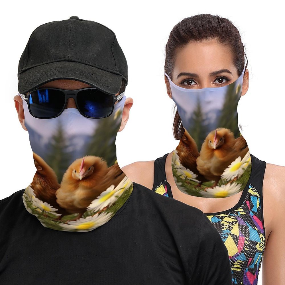 SmtSec Neck Gaiter Face Mask with Ear Loops Baby Chick in Flowers Windproof Bandana Versatile Head Wrap Quick Dry Headband for Men Women