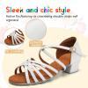 SWDZM Girls Latin Dance Shoes Low Heels Ballroom Salsa Tango Professional Dance Shoes,White,Heel 1 3/8 inch,Suede Sole,13.5 US Little Kid view 3