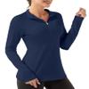 FKEEP Women's Polo Shirts Long Sleeve UPF 50+ Sun Protection Tennis Golf Workout Tops Sport Zipper V Neck (Navy Blue, L) view 1