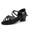 SWDZM Girls Latin Dance Shoes Low Heels Ballroom Salsa Tango Professional Dance Shoes,Black,Heel 1 3/8 inch,Suede Sole,11.5 US Little Kid view 1