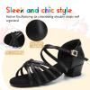 SWDZM Girls Latin Dance Shoes Low Heels Ballroom Salsa Tango Professional Dance Shoes,Black,Heel 1 3/8 inch,Suede Sole,11.5 US Little Kid view 3