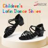 SWDZM Girls Latin Dance Shoes Low Heels Ballroom Salsa Tango Professional Dance Shoes,Black,Heel 1 3/8 inch,Suede Sole,4.5 US Big Kid view 2