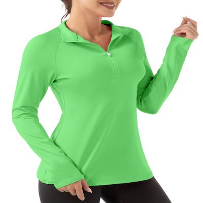FKEEP Women's Polo Shirts Long Sleeve UPF 50+ Sun Protection Tennis Golf Workout Tops Sport Zipper V Neck (Lime Green, XS)