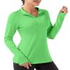 FKEEP Women's Polo Shirts Long Sleeve UPF 50+ Sun Protection Tennis Golf Workout Tops Sport Zipper V Neck (Lime Green, XS) view 1