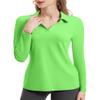 FKEEP Women's Tennis Golf Shirt Long Sleeved Top Sport Activewear V-Neck Workout Athletic (Lime Green, M) view 1
