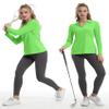 FKEEP Women's Tennis Golf Shirt Long Sleeved Top Sport Activewear V-Neck Workout Athletic (Lime Green, M) view 2