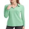 FKEEP Women's Tennis Golf Shirt Long Sleeved Top Sport Activewear V-Neck Workout Athletic (Mint Green, XL) view 1