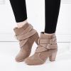 HINDOLA Women's Ankle Boots Round Toe High Heel Chunky Block Stacked Heels Booties Casual Suede Boots Buckle Strap Pump Boots view 2