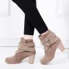HINDOLA Women's Ankle Boots Round Toe High Heel Chunky Block Stacked Heels Booties Casual Suede Boots Buckle Strap Pump Boots view 3