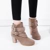 HINDOLA Women's Ankle Boots Round Toe High Heel Chunky Block Stacked Heels Booties Casual Suede Boots Buckle Strap Pump Boots view 4