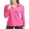 FKEEP Women's Tennis Golf Shirt Long Sleeved Top Sport Activewear V-Neck Workout Athletic (Neon Pink, M) view 1