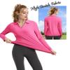 FKEEP Women's Tennis Golf Shirt Long Sleeved Top Sport Activewear V-Neck Workout Athletic (Neon Pink, M) view 4