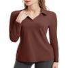 FKEEP Women's Tennis Golf Shirt Long Sleeved Top Sport Activewear V-Neck Workout Athletic (Cinnamon, XXL) view 1